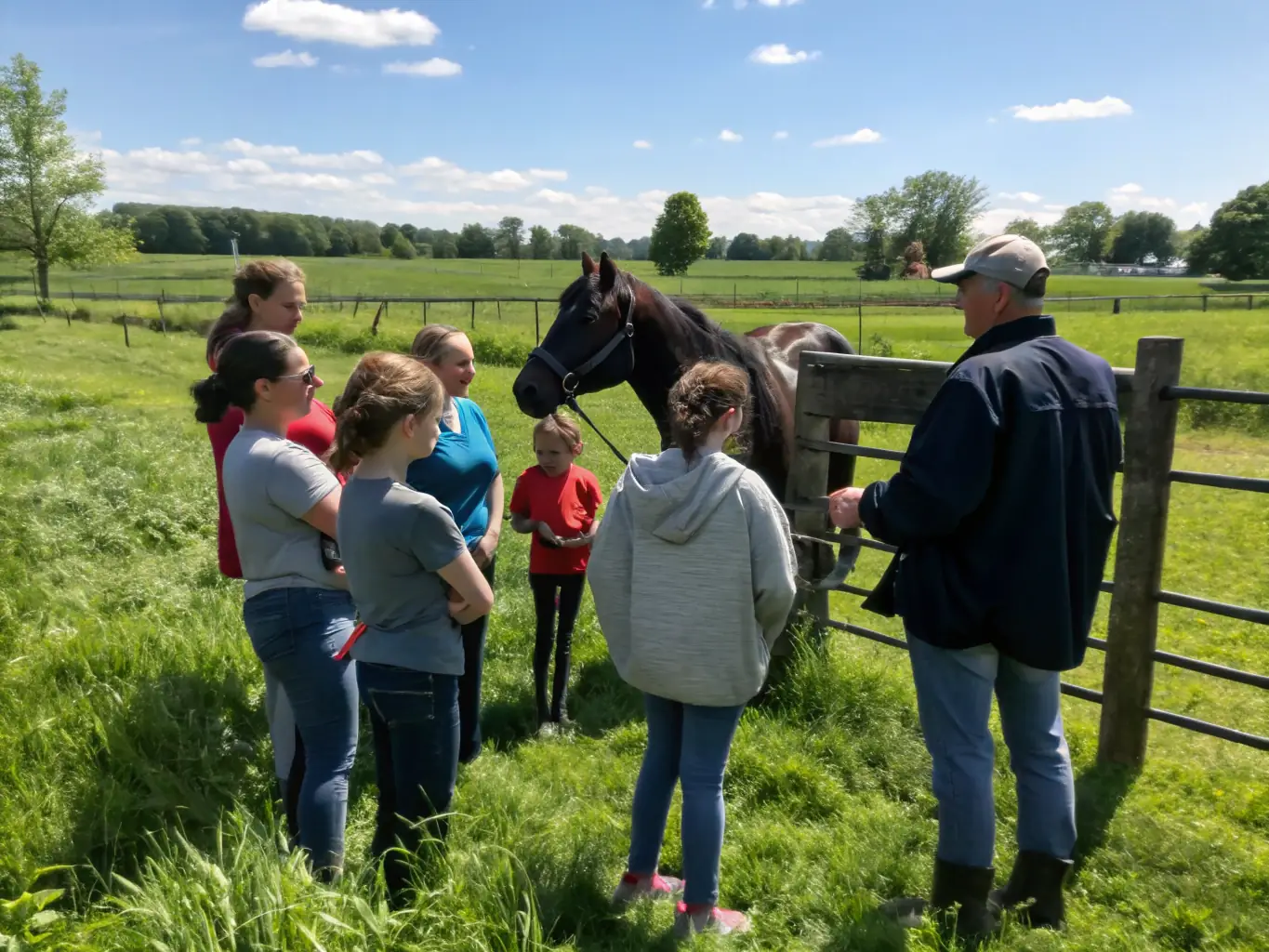 A vibrant image depicting a group of beginners learning the basics of carriage driving in a controlled environment, with an instructor providing guidance.