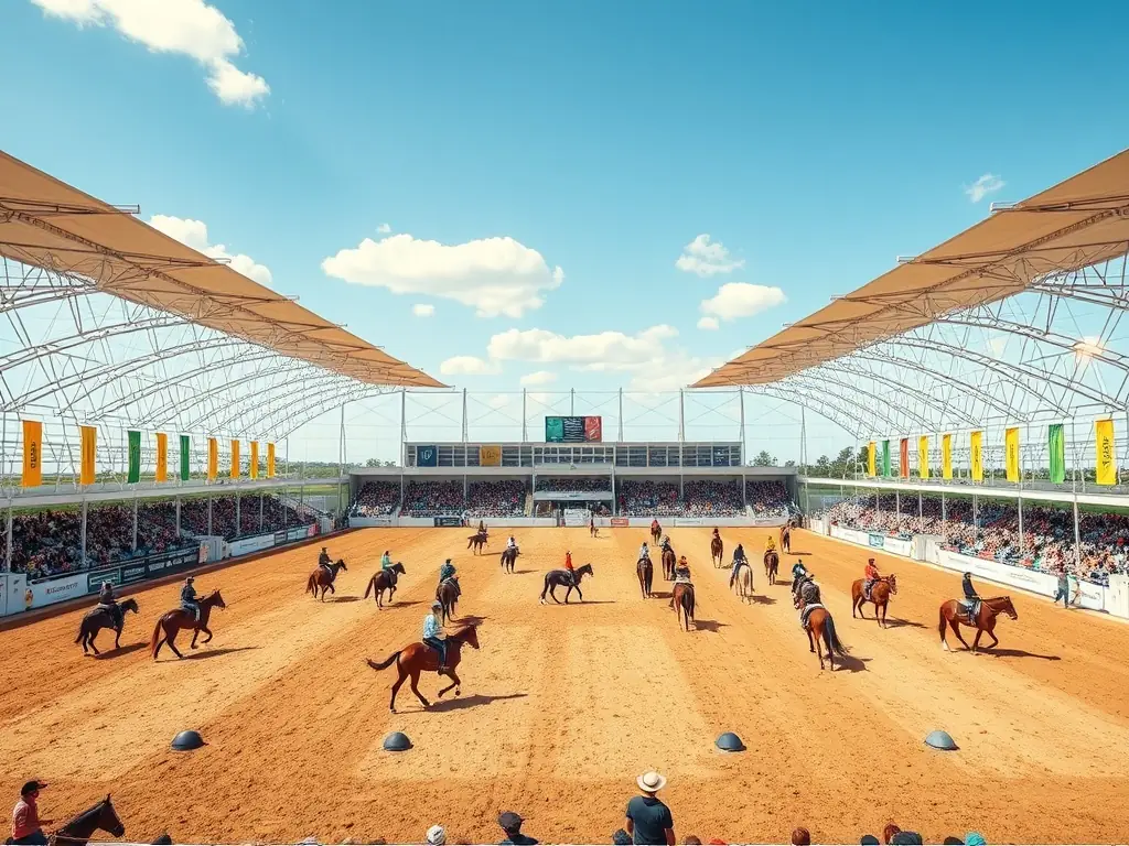 An action shot of skilled drivers participating in a competitive carriage driving event, showcasing precision and teamwork.